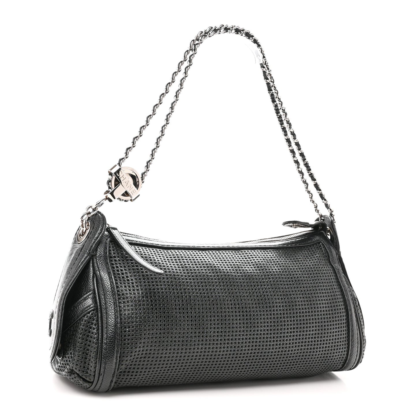 Calfskin Perforated Pulley Shoulder Bag Black