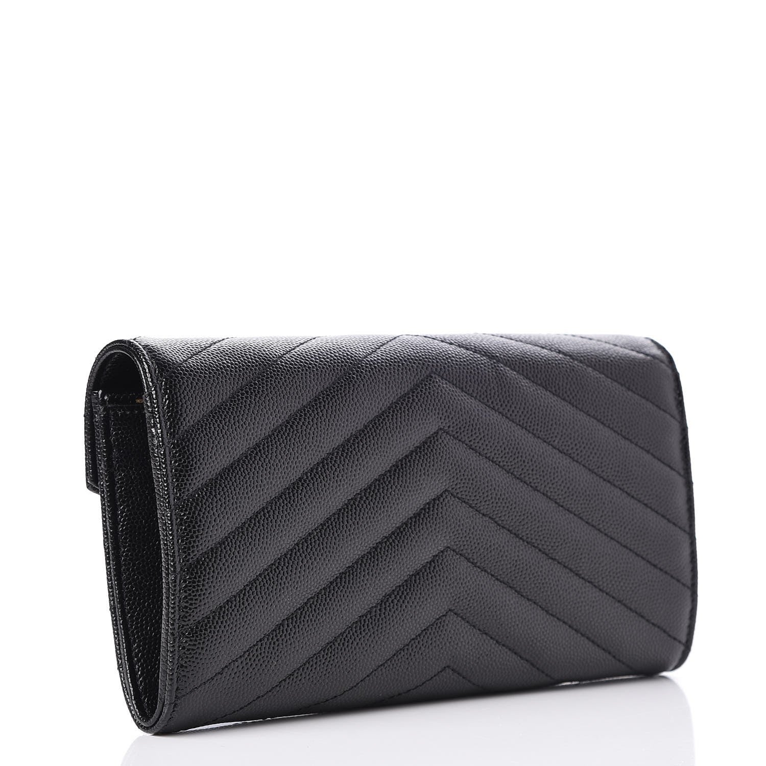 Saint Laurent Grain De Poudre Matelasse Chevron Monogram Flap Wallet Black 3 of 9