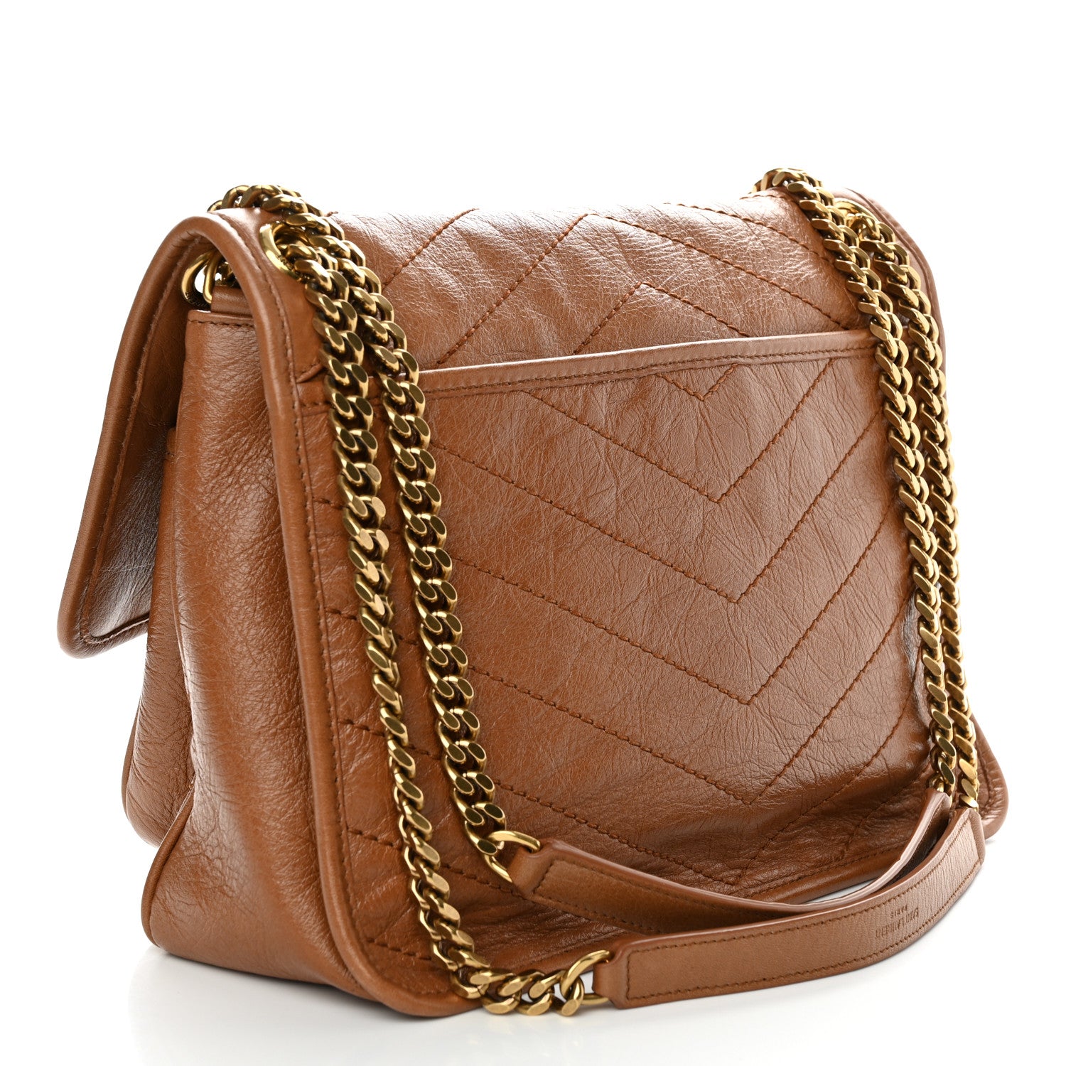 Saint Laurent Crinkled Calfskin Matelasse Monogram Medium Niki Chain Satchel Caramel 3 of 11