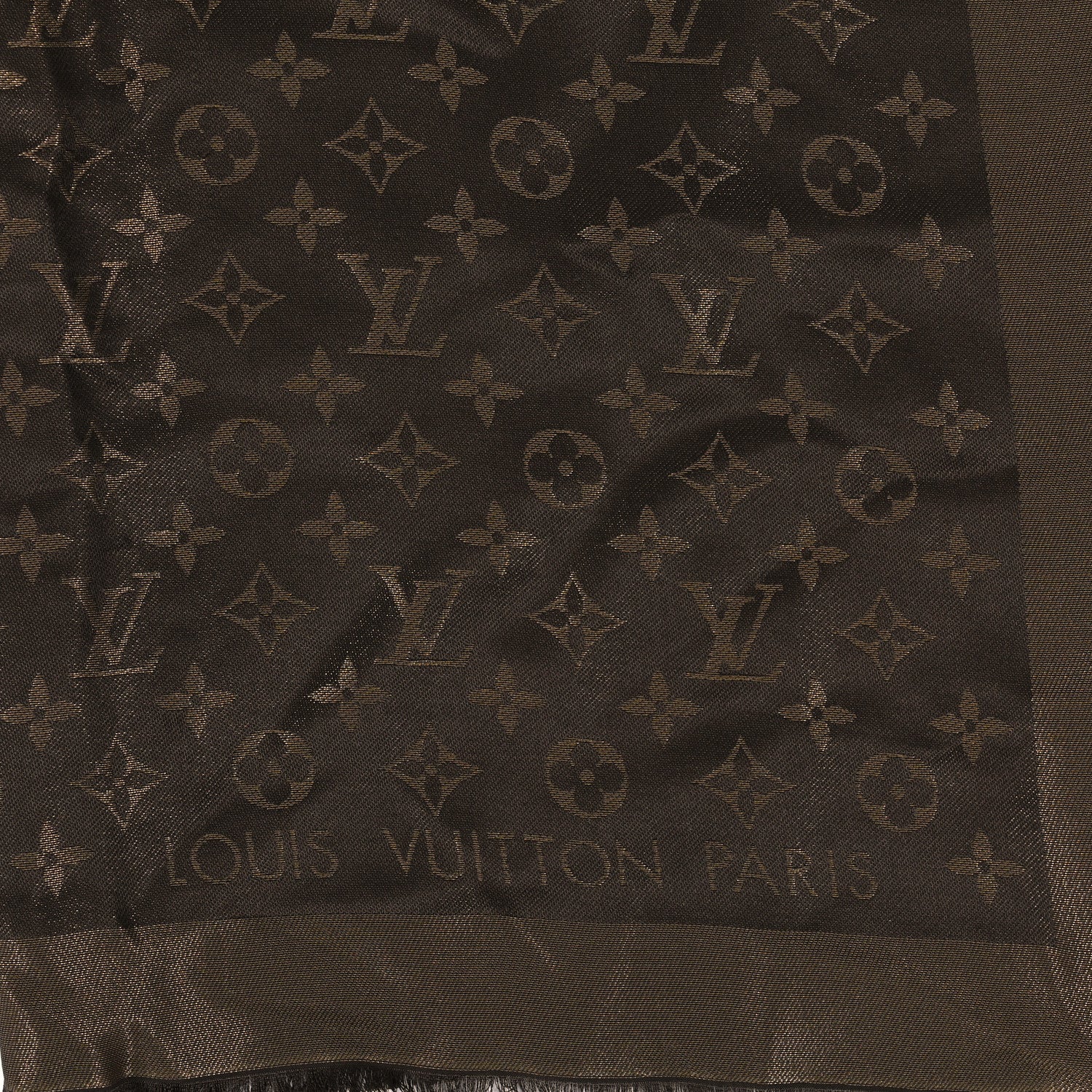 Louis Vuitton Silk Wool Monogram Shine Shawl Brown 2 of 3