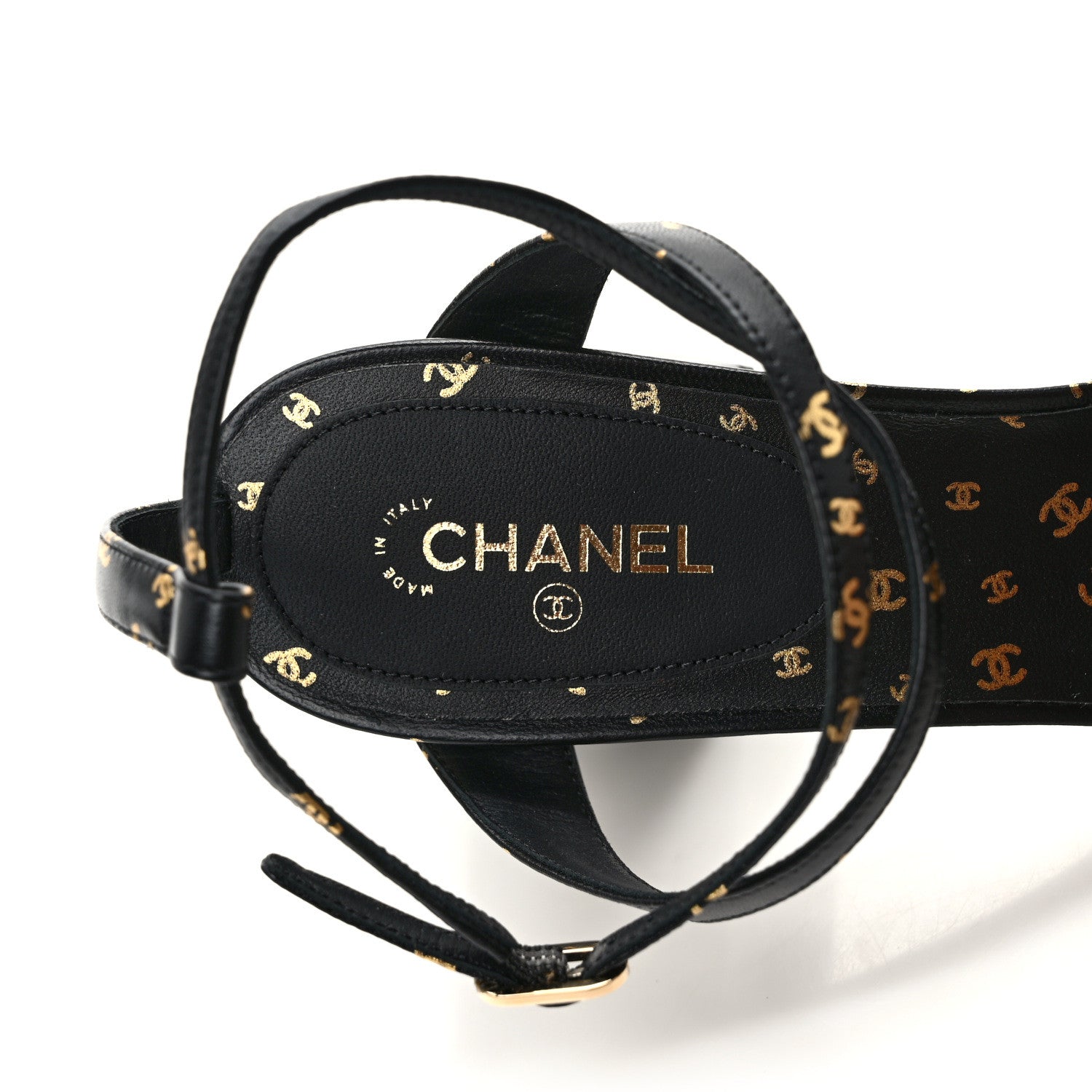 Chanel Printed Lambskin Patent Calfskin CC Slingbacks 41 Black Gold 8 of 9