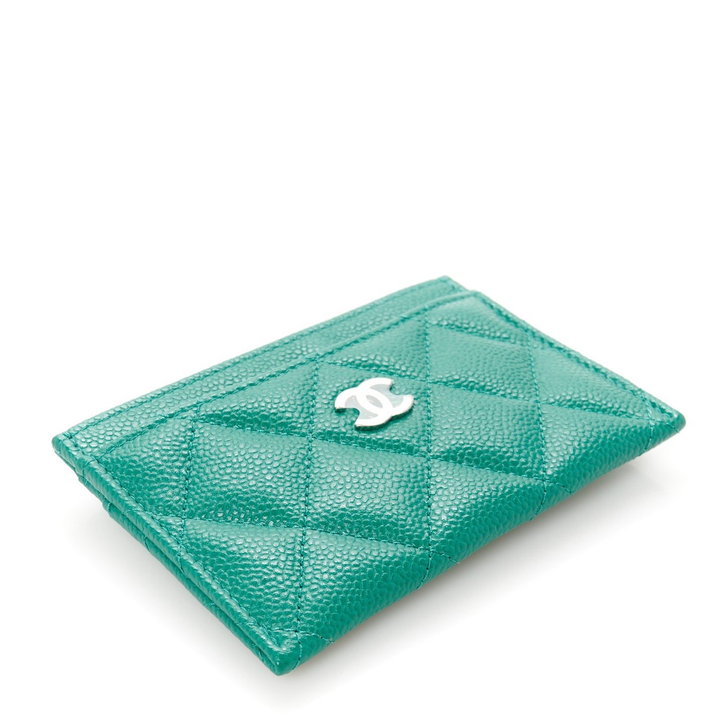 Caviar Quilted Card Holder Green