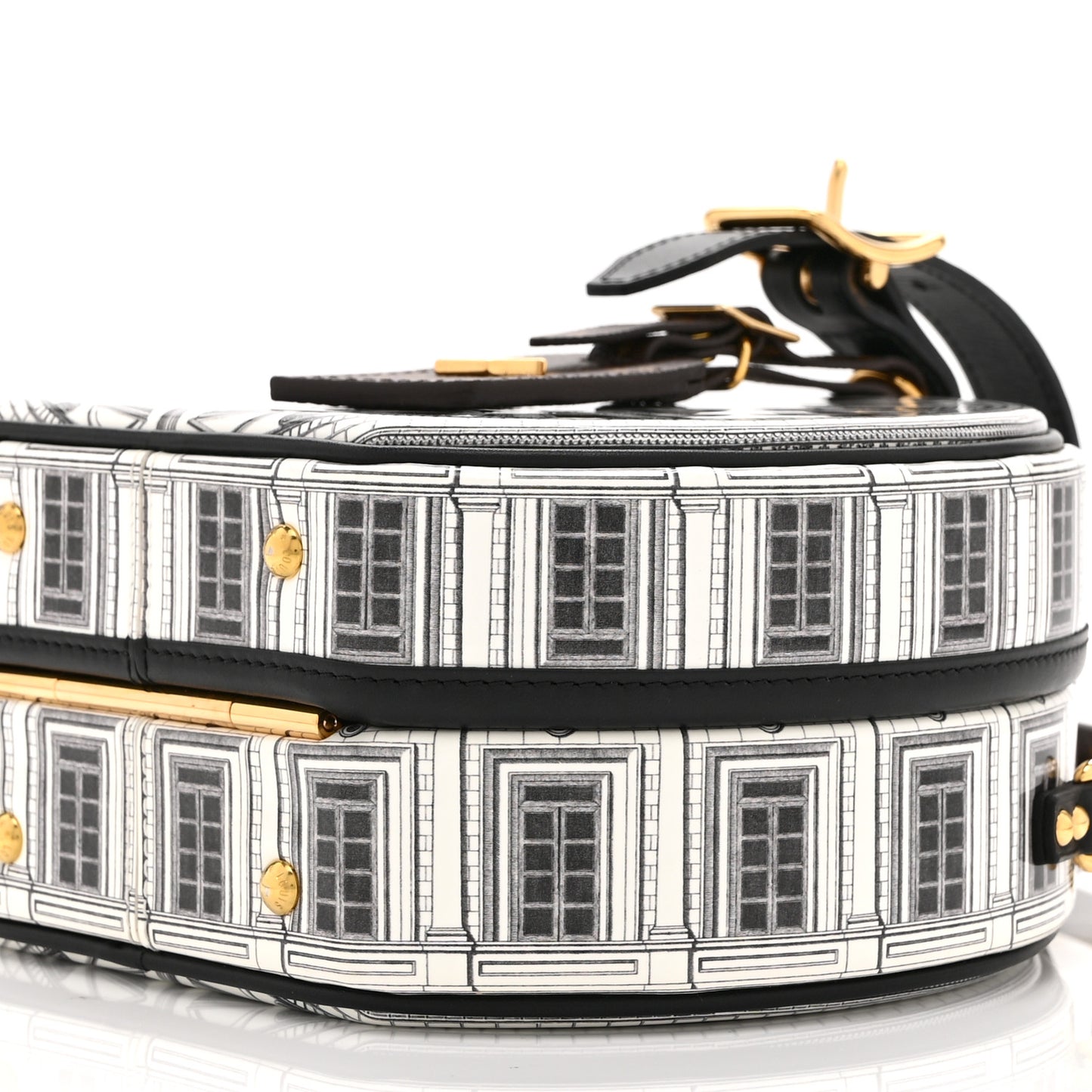 X FORNASETTI Calfskin Architettura Petite Boite Chapeau White Black