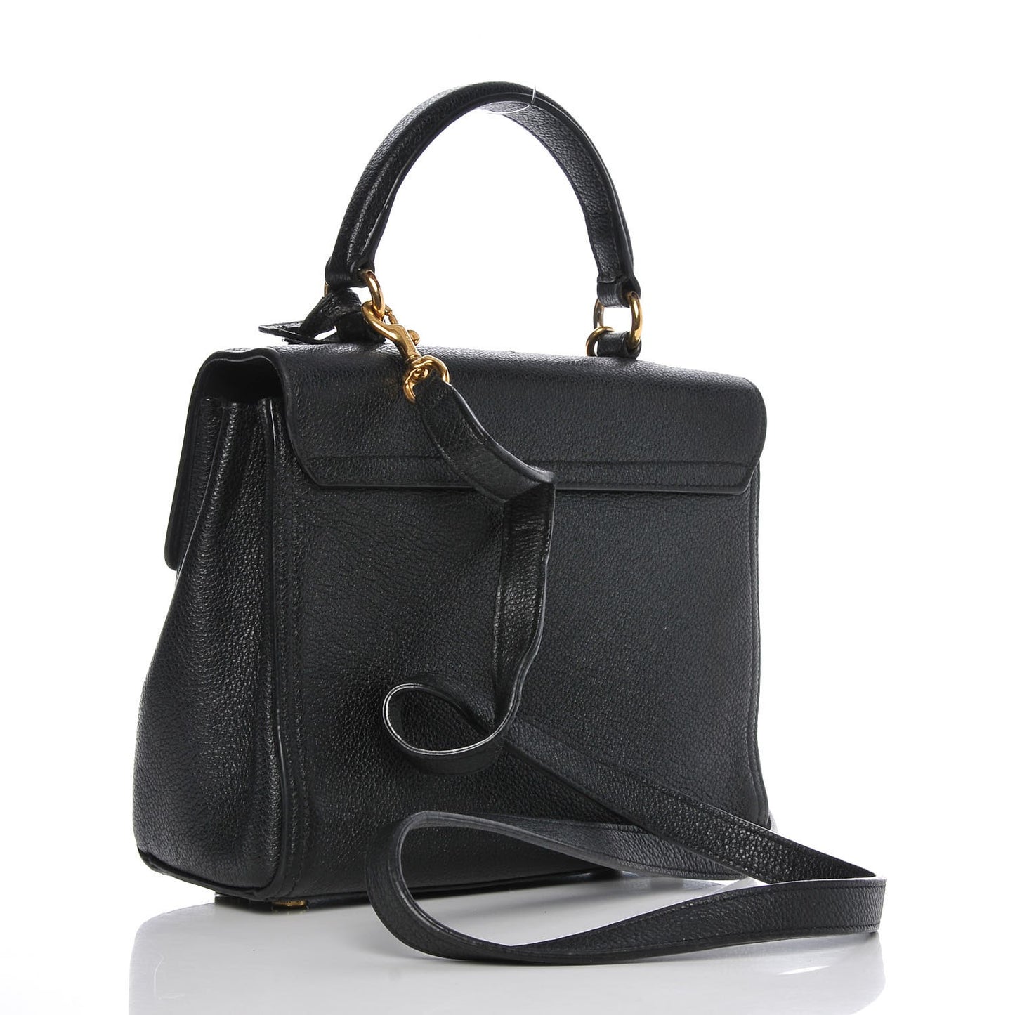 Grained Calfskin Small Moujik Top Handle Bag Black