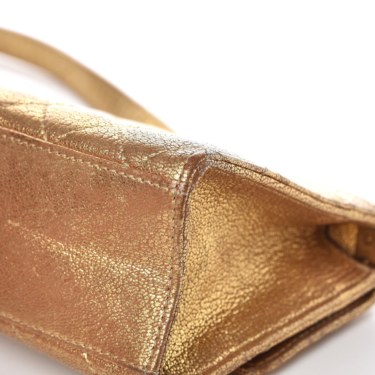 Metallic Goatskin Quilted Rita Flap Gold