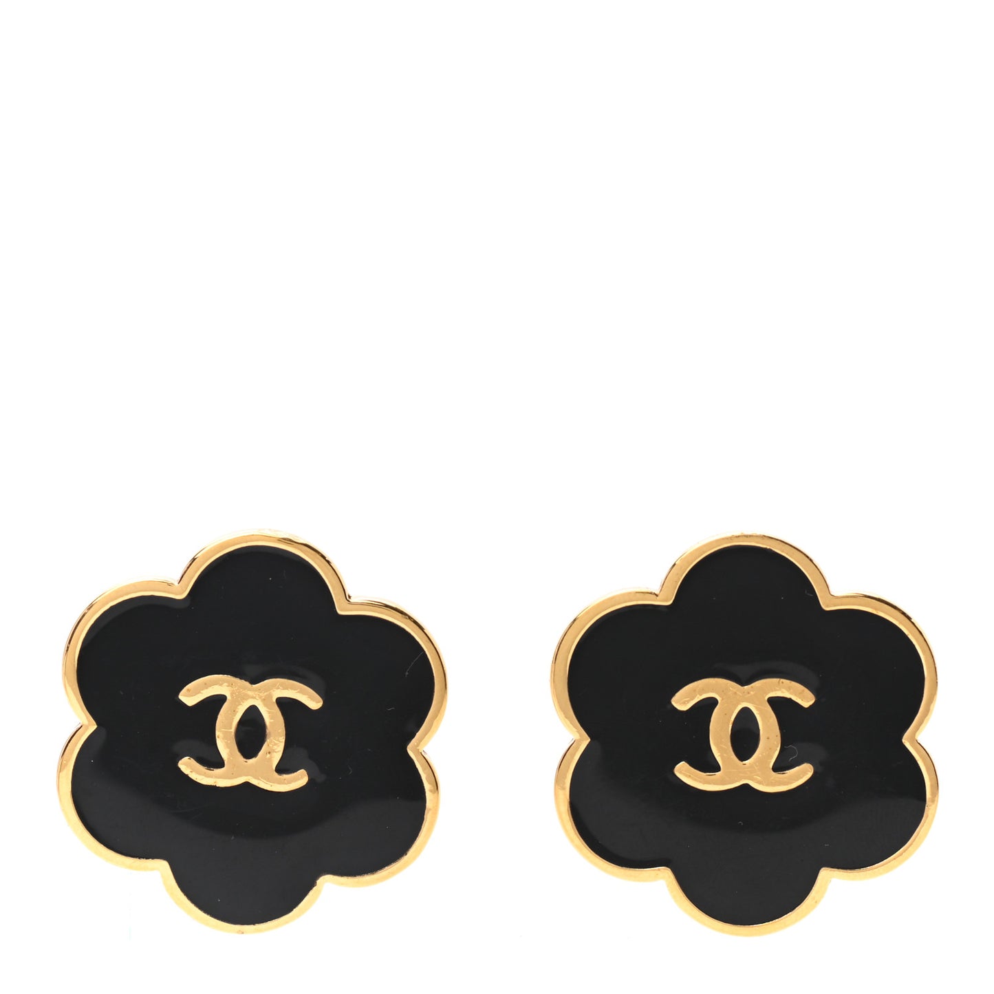 Enamel CC Camellia Clip On Earrings Black