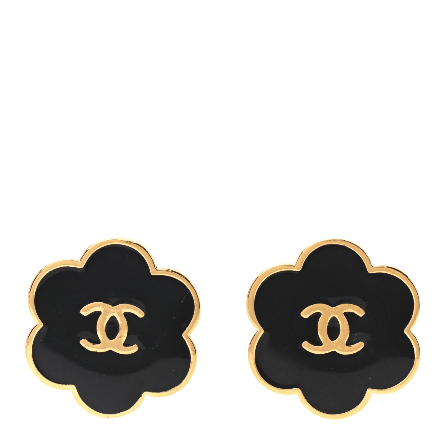 Chanel Enamel CC Camellia Clip On Earrings Black 1 of 4