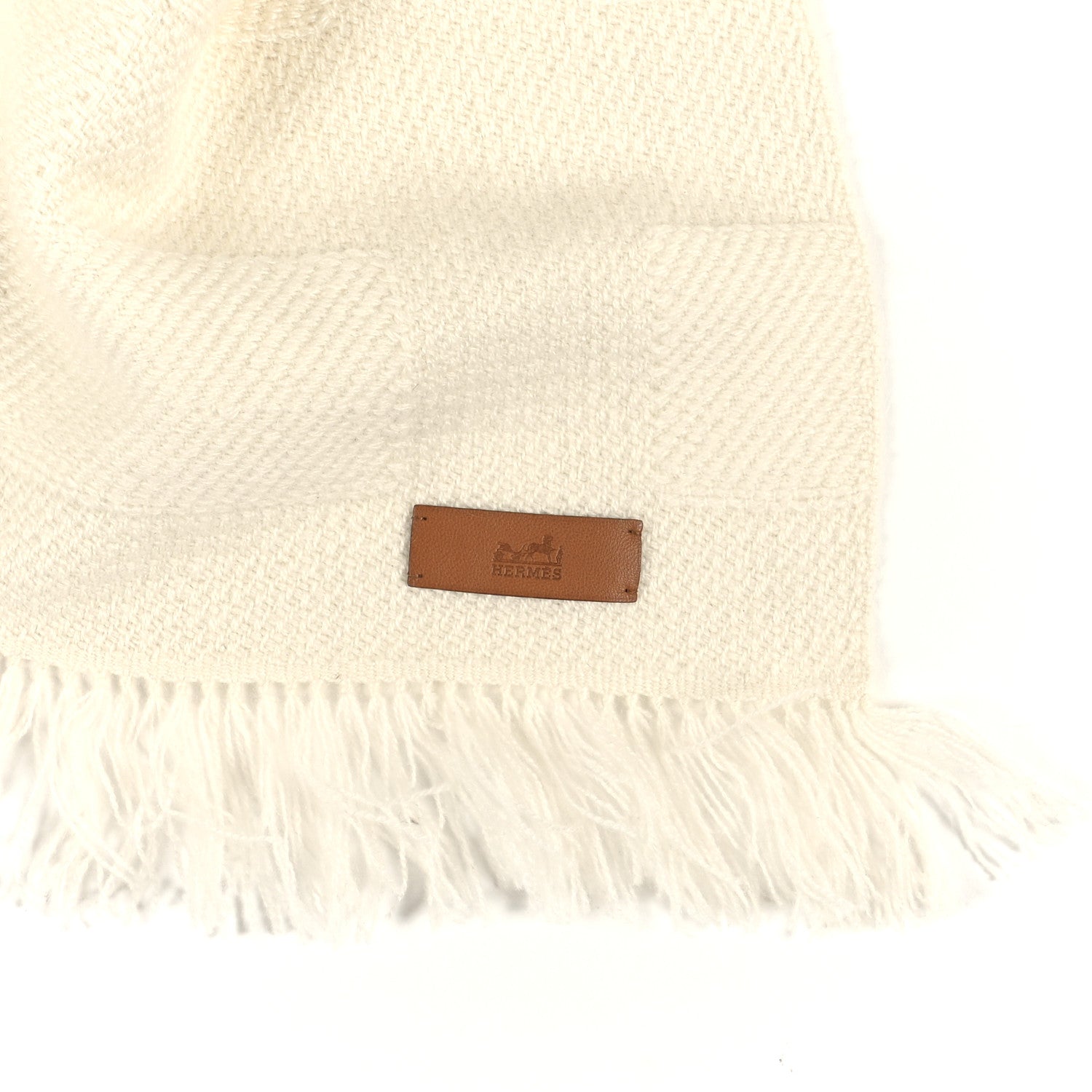 Hermes Cashmere Fringe Rayee H Stole Blanc Casse 6 of 8