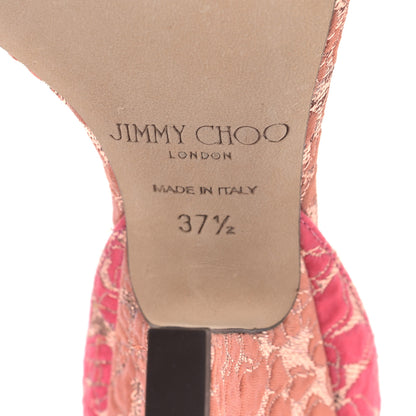 Jimmy Choo Floral Jacquard Fabric Edina 85mm Sandals 37.5 Flamingo Calypso 6 of 7