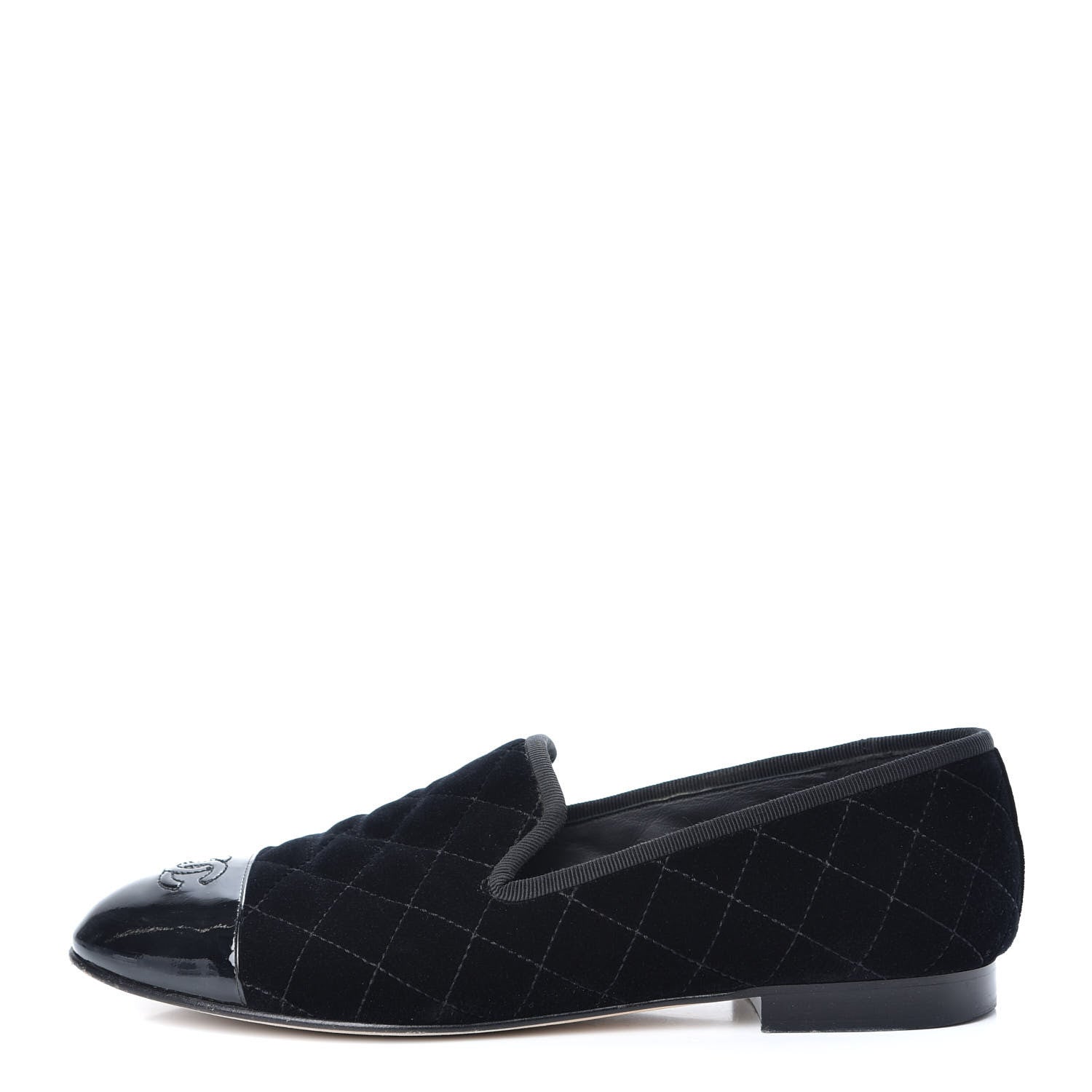 Chanel Velvet Quilted Cap Toe Womens CC Loafers 40 Black 1 of 10