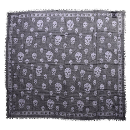 Alexander McQueen Silk Chiffon Skull Scarf Black Grey 1 of 4