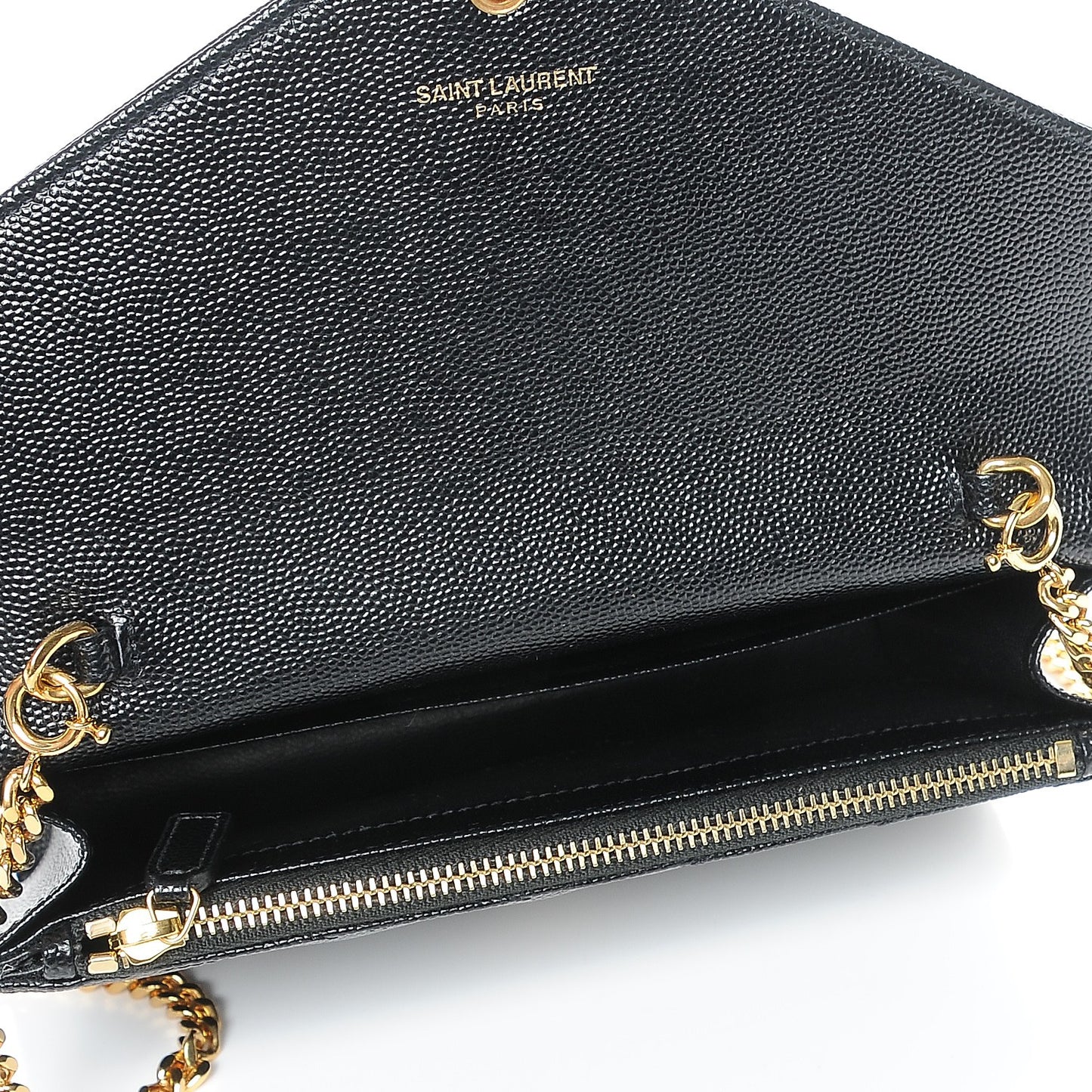Grain De Poudre Matelasse Chevron Monogram Envelope Chain Wallet Black