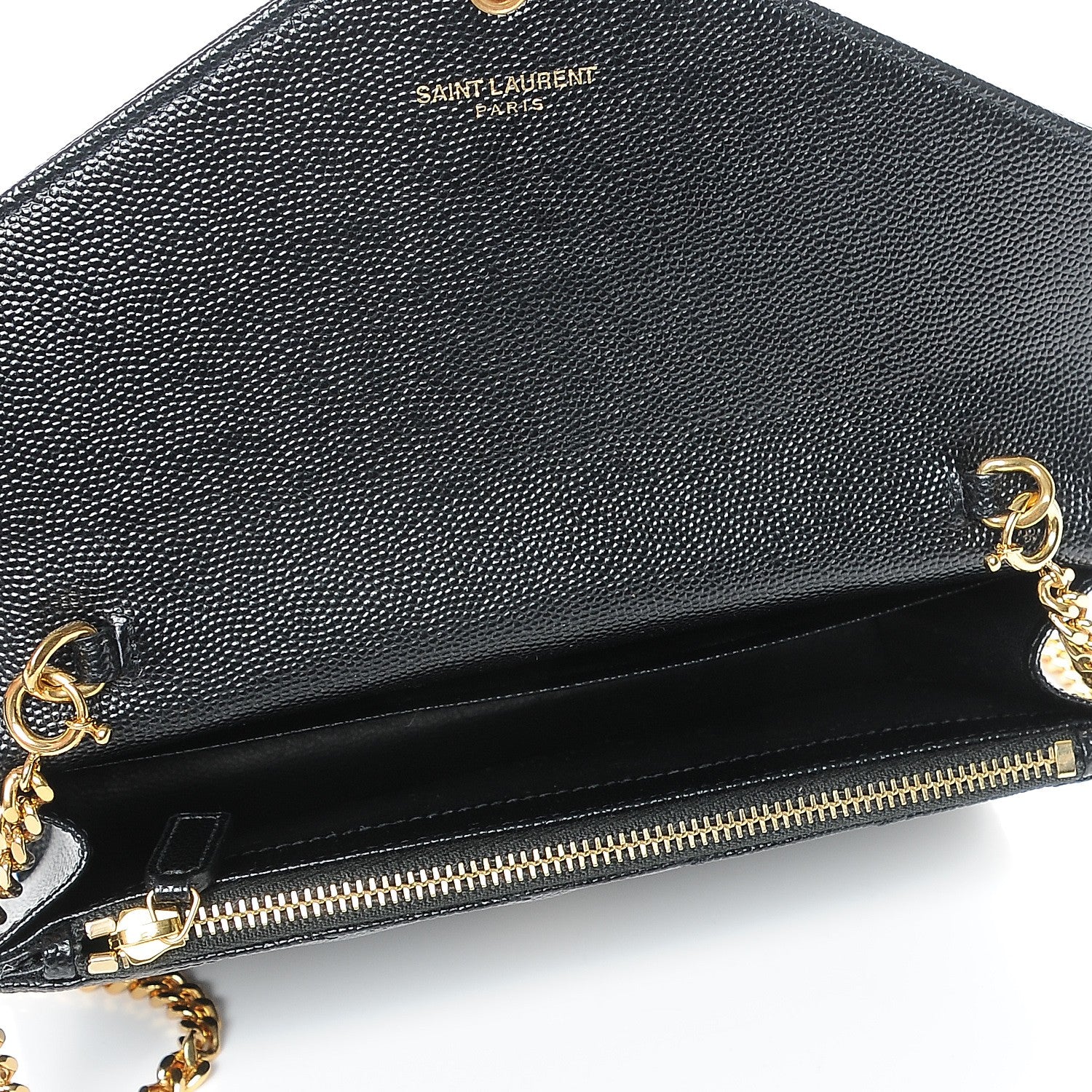 Saint Laurent Grain De Poudre Matelasse Chevron Monogram Envelope Chain Wallet Black 5 of 8