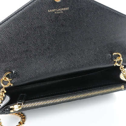 Saint Laurent Grain De Poudre Matelasse Chevron Monogram Envelope Chain Wallet Black 5 of 8