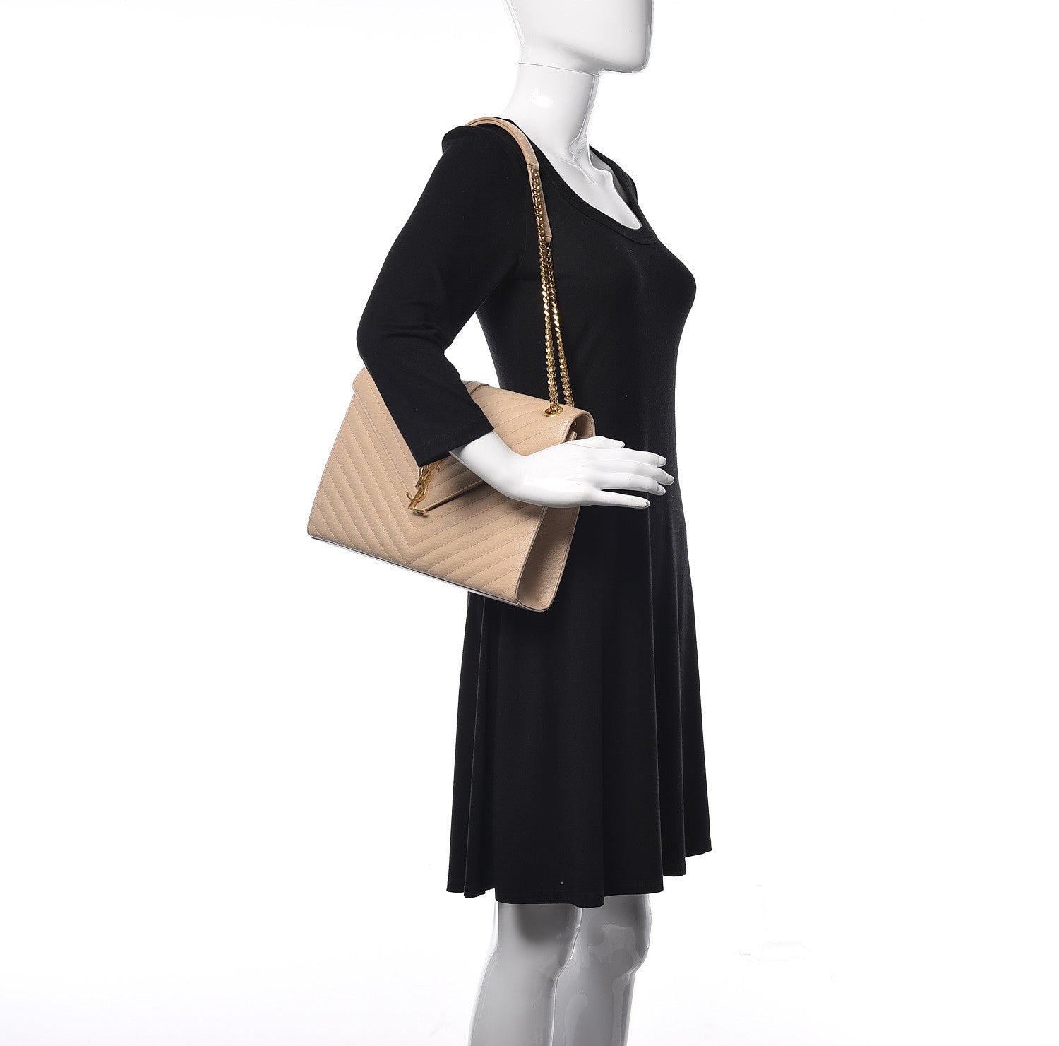 Saint Laurent Grain De Poudre Matelasse Chevron Large Monogram Satchel Dark Beige 2 of 10