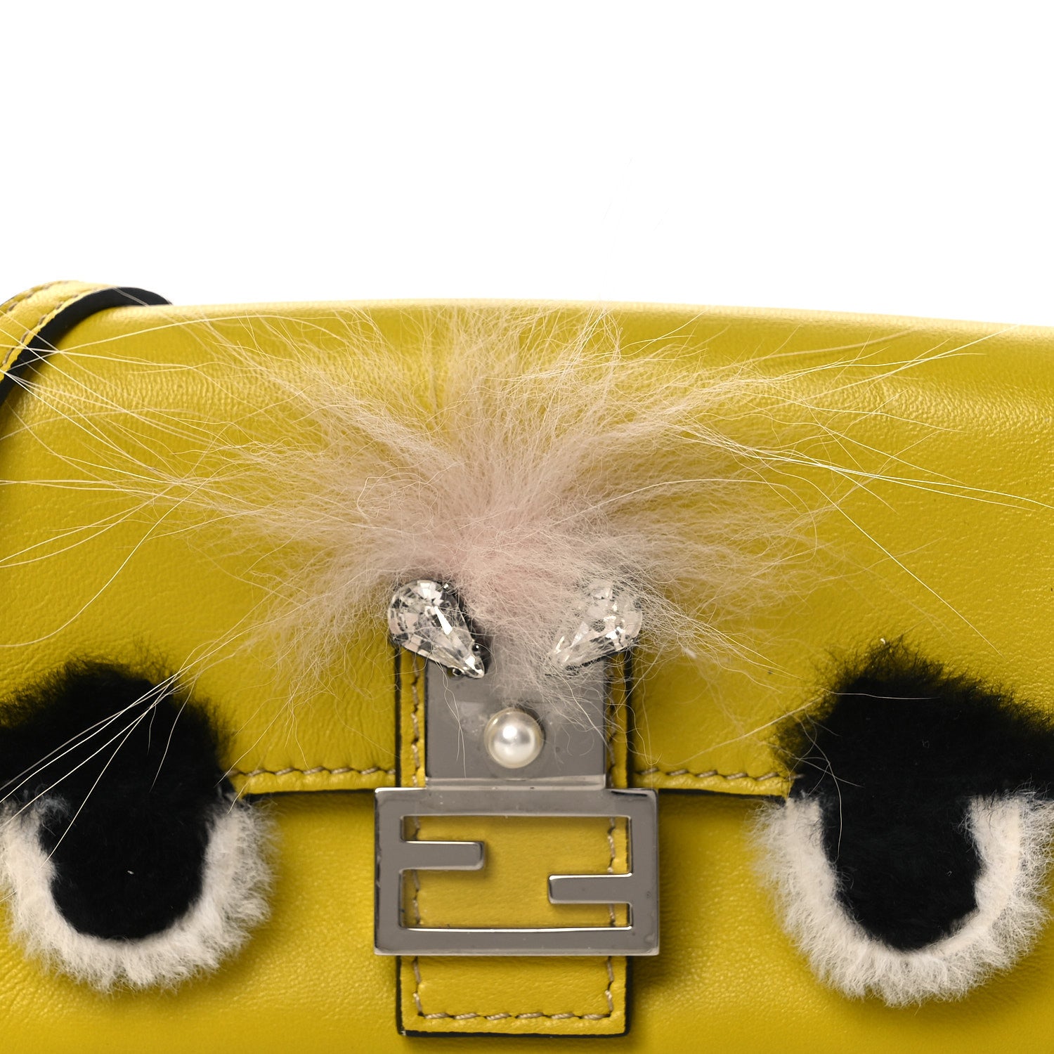 Fendi Nappa Rabbit Fox Fur Micro Buggie Baguette Lime Rosa 7 of 10