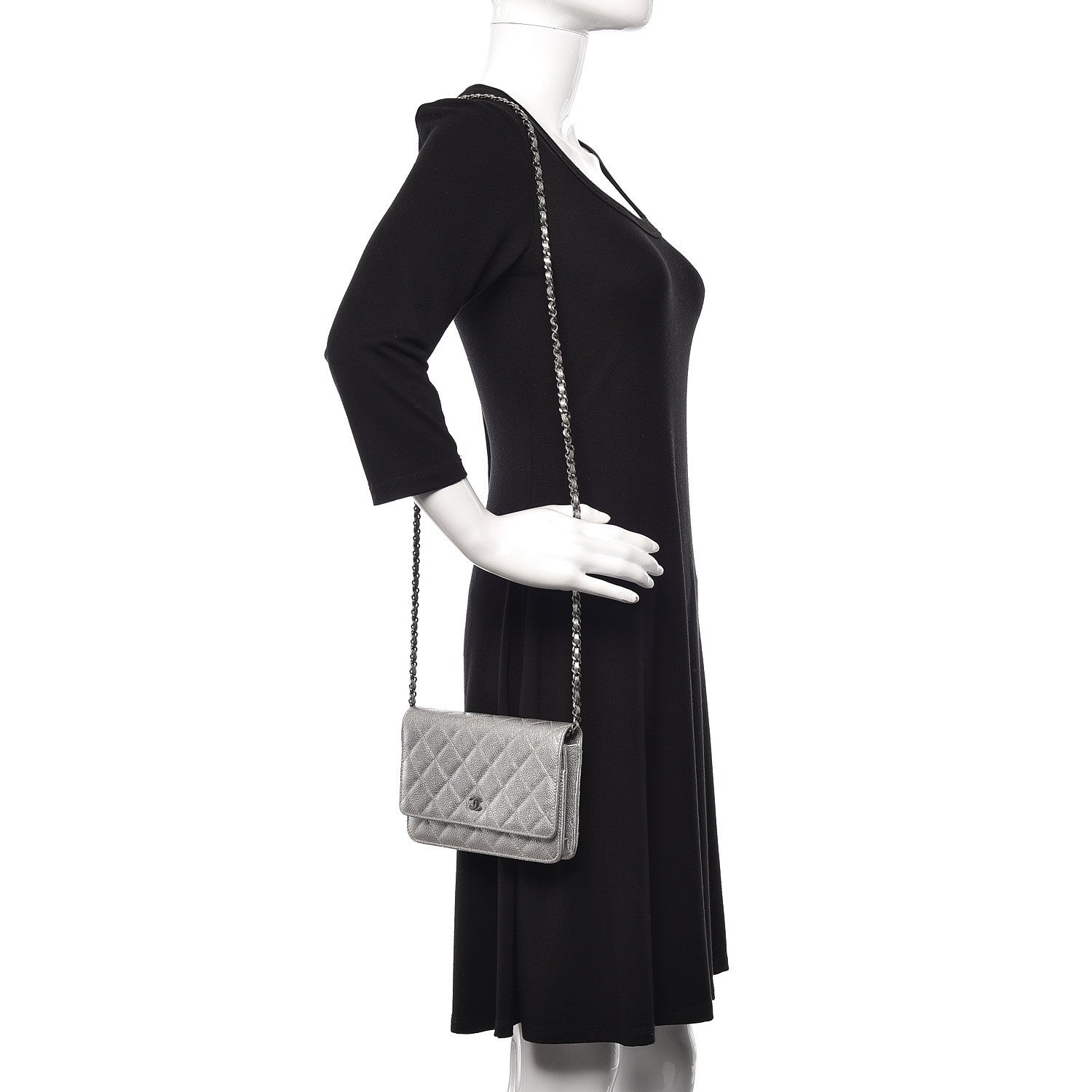 Chanel Metallic Caviar Quilted Wallet on Chain WOC Silver 2 of 12