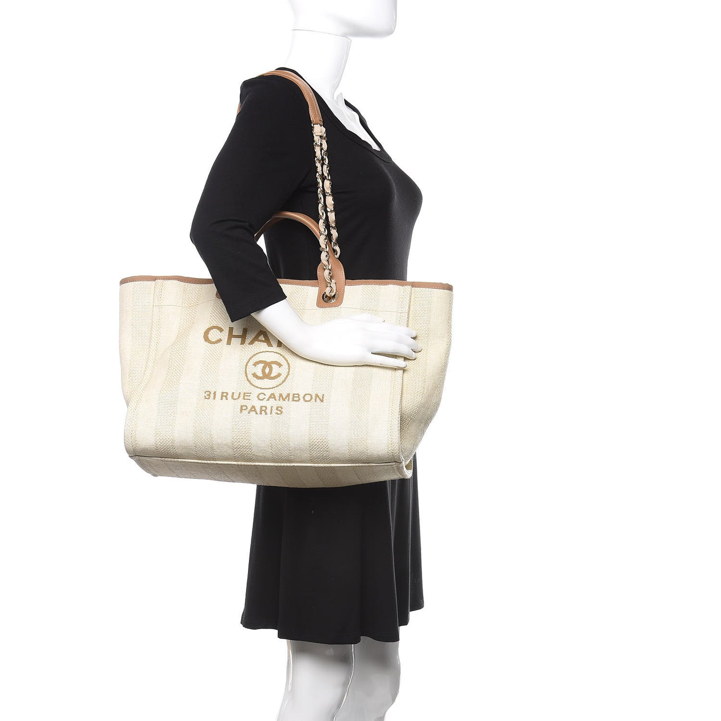 Mixed Fibers Striped Medium Deauville Tote Beige