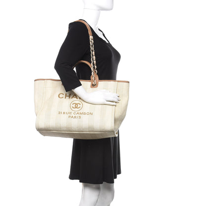 Chanel Mixed Fibers Striped Medium Deauville Tote Beige 2 of 10