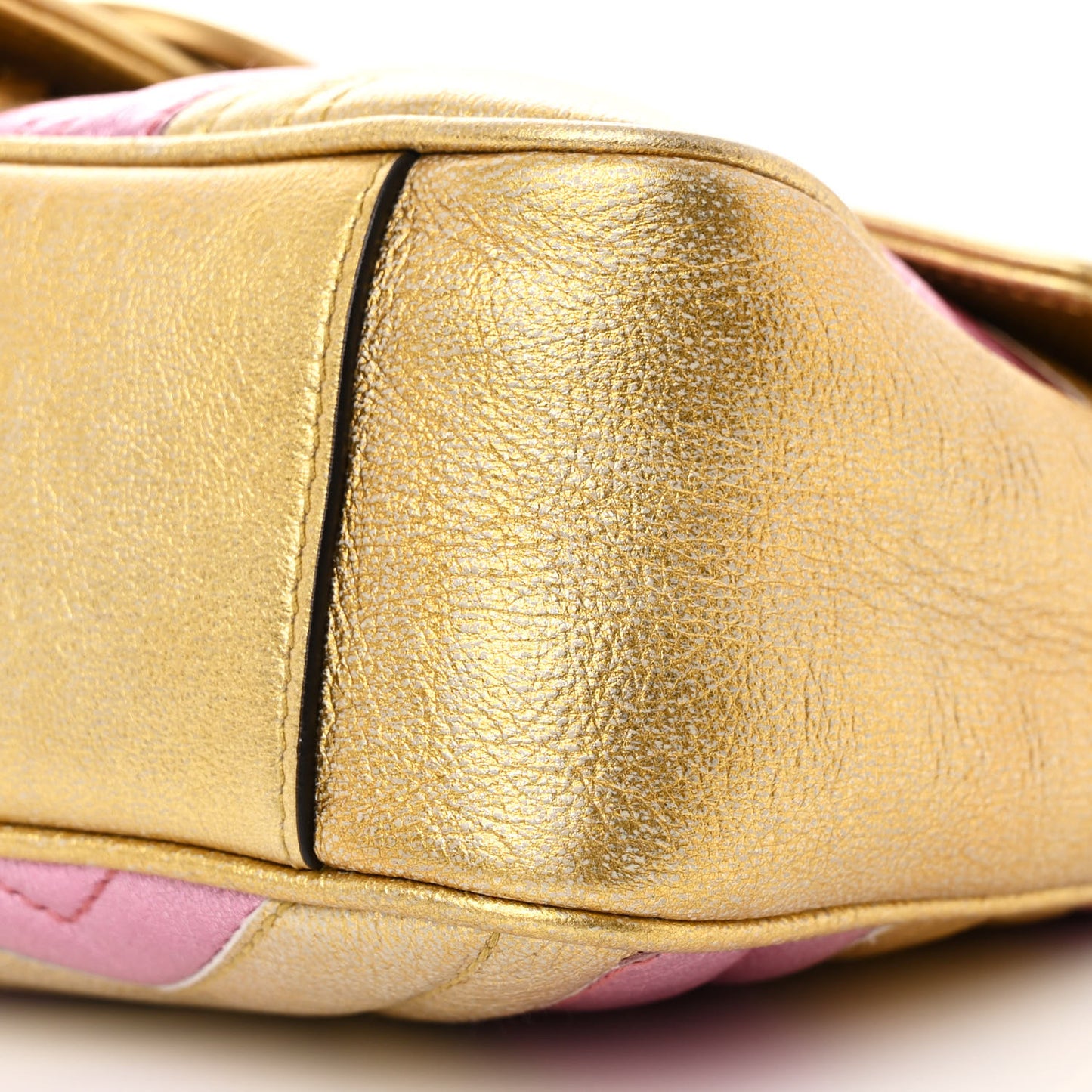 Metallic Calfskin Matelasse Small GG Marmont Shoulder Bag Gold Pink