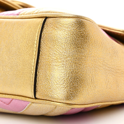 Gucci Metallic Calfskin Matelasse Small GG Marmont Shoulder Bag Gold Pink 10 of 10