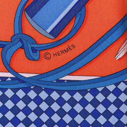 Hermes Silk Fouets Et Badines Scarf 90 Orange Cobalt Lavande 4 of 4