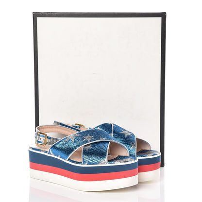 Gucci Lurex Starry Sky Crossover Platform Sandals 40 Bleuette Silver 8 of 8