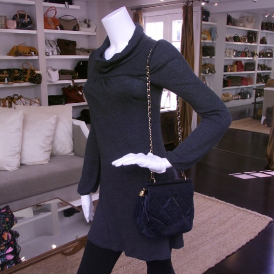 Chanel Vintage Quilted Envelope Tassel Bag Navy 2 of 12