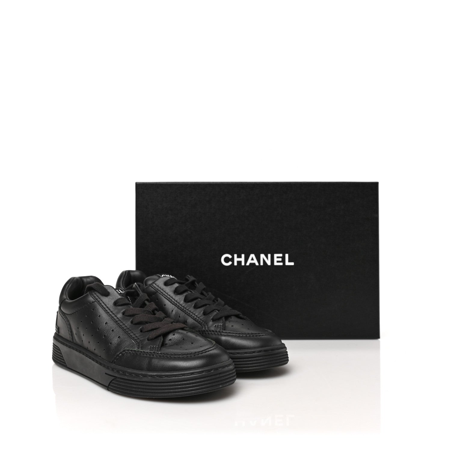 Chanel Calfskin Womens Logo Sneakers 36.5 Black 9 of 9