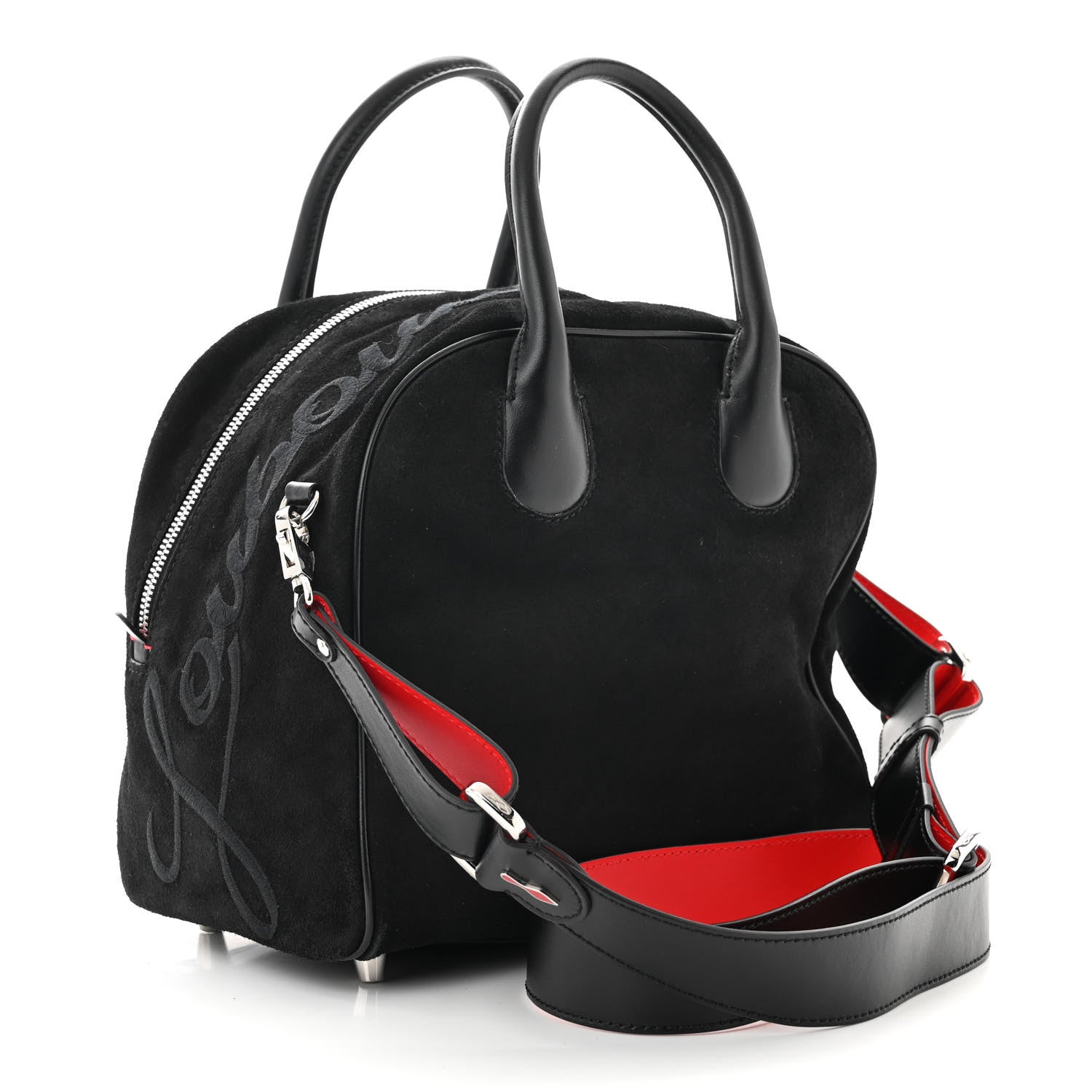 Christian Louboutin Suede Calfskin Small Marie Jane Top Handle Black 3 of 10