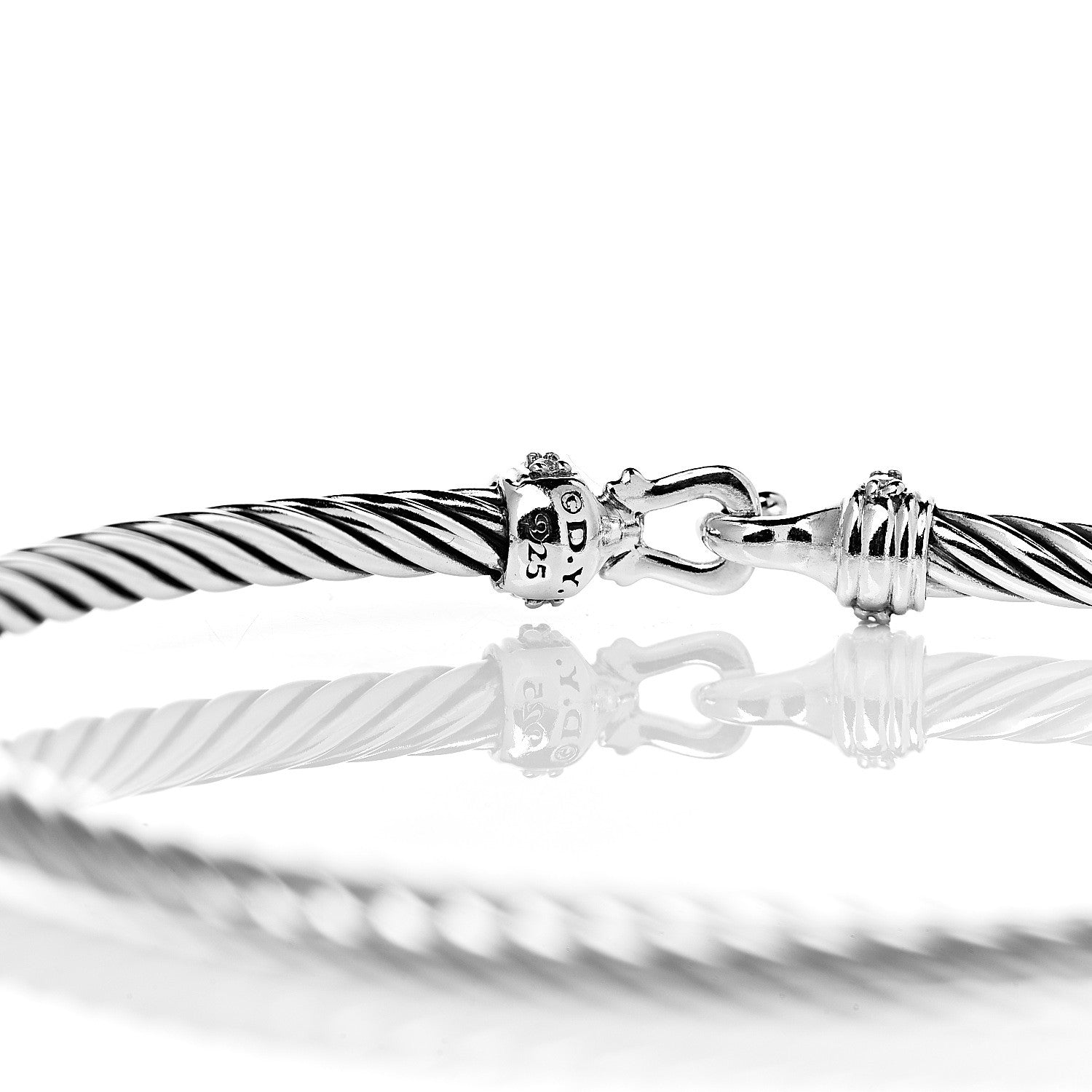 David Yurman Sterling Silver Diamond 3mm Cable Buckle Bracelet 4 of 4