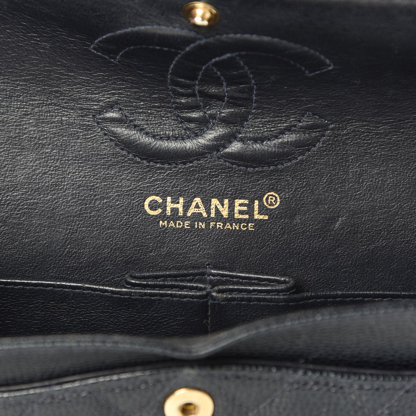 Caviar Quilted Small Double Flap Navy