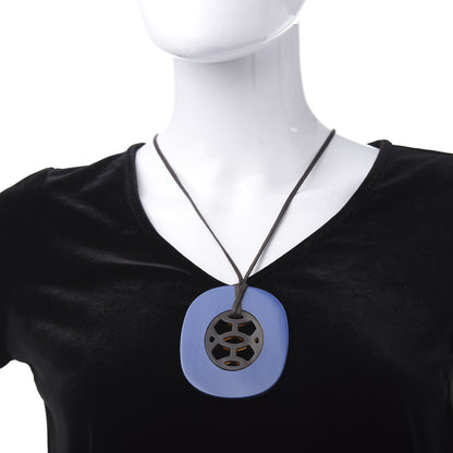 Hermes Buffalo Horn Lacquer Lift Necklace GM Bleu Saphir 2 of 6