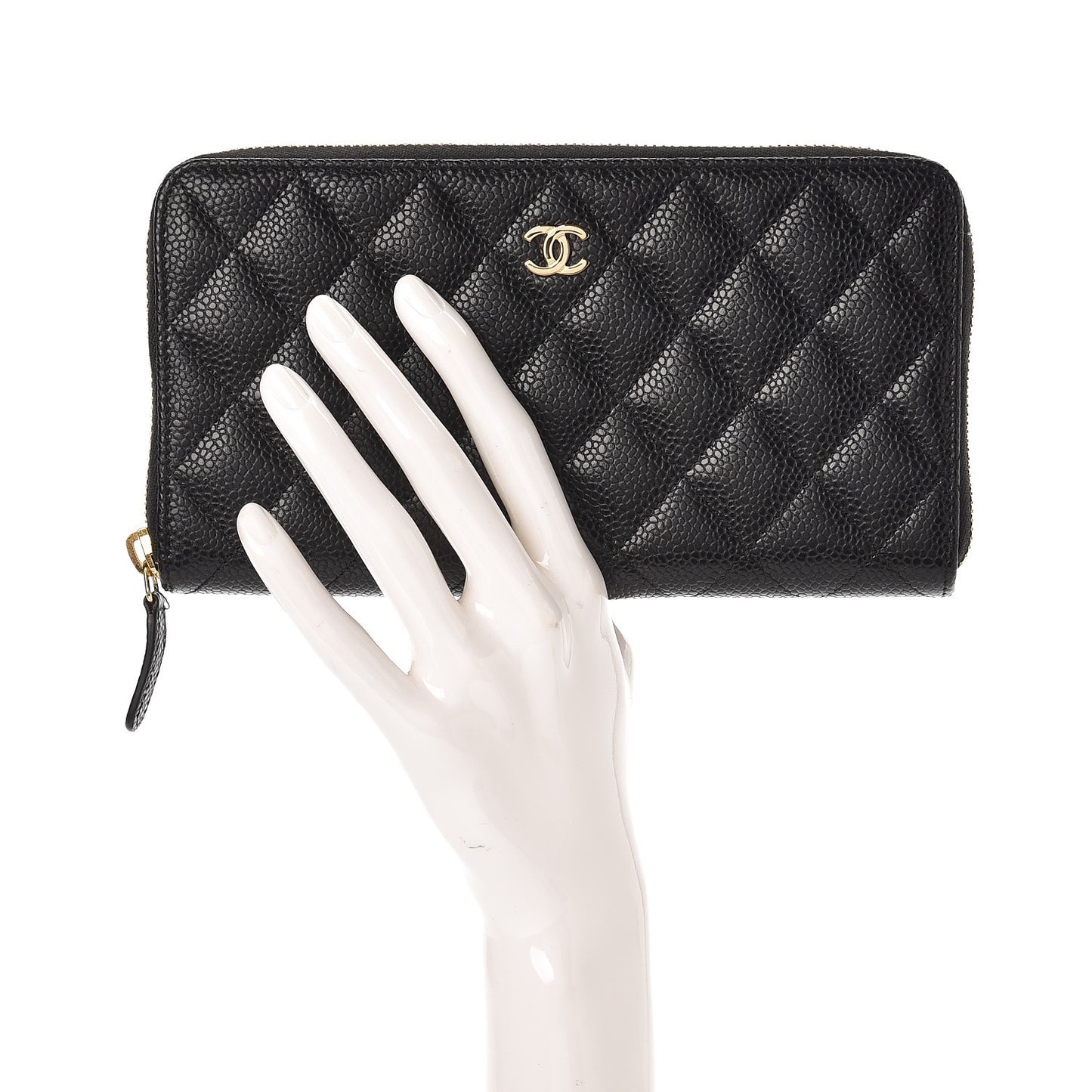 Caviar Quilted Large Gusset Zip Around Wallet Black