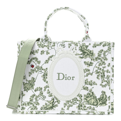 Christian Dior Cotton Toile De Jouy Clover Embroidered Dior Medaillon Medium Book Tote With Strap Verde Multicolor 1 of 12