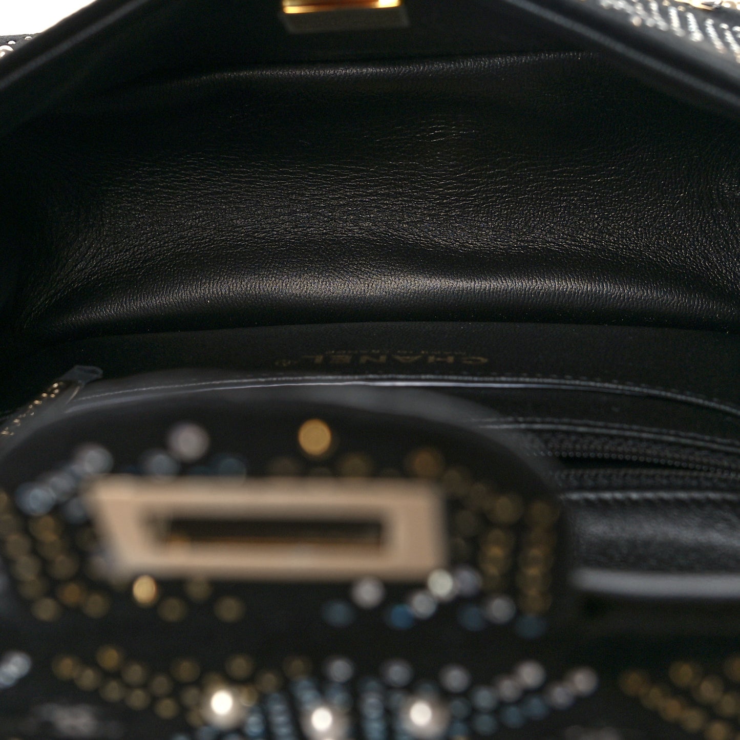 Velvet Pearl Crystal Embellished 2.55 Mini Reissue Flap Black