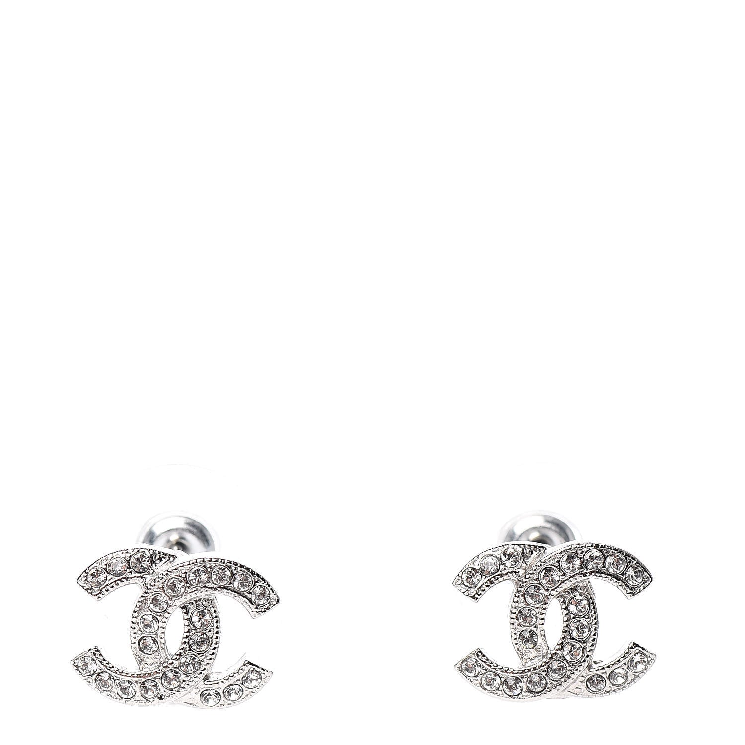 Chanel Crystal Timeless CC Earrings Silver 1 of 5