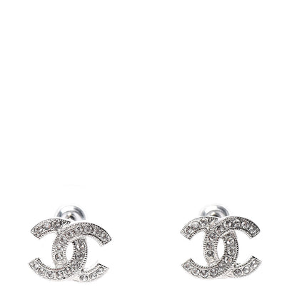 Chanel Crystal Timeless CC Earrings Silver 1 of 5