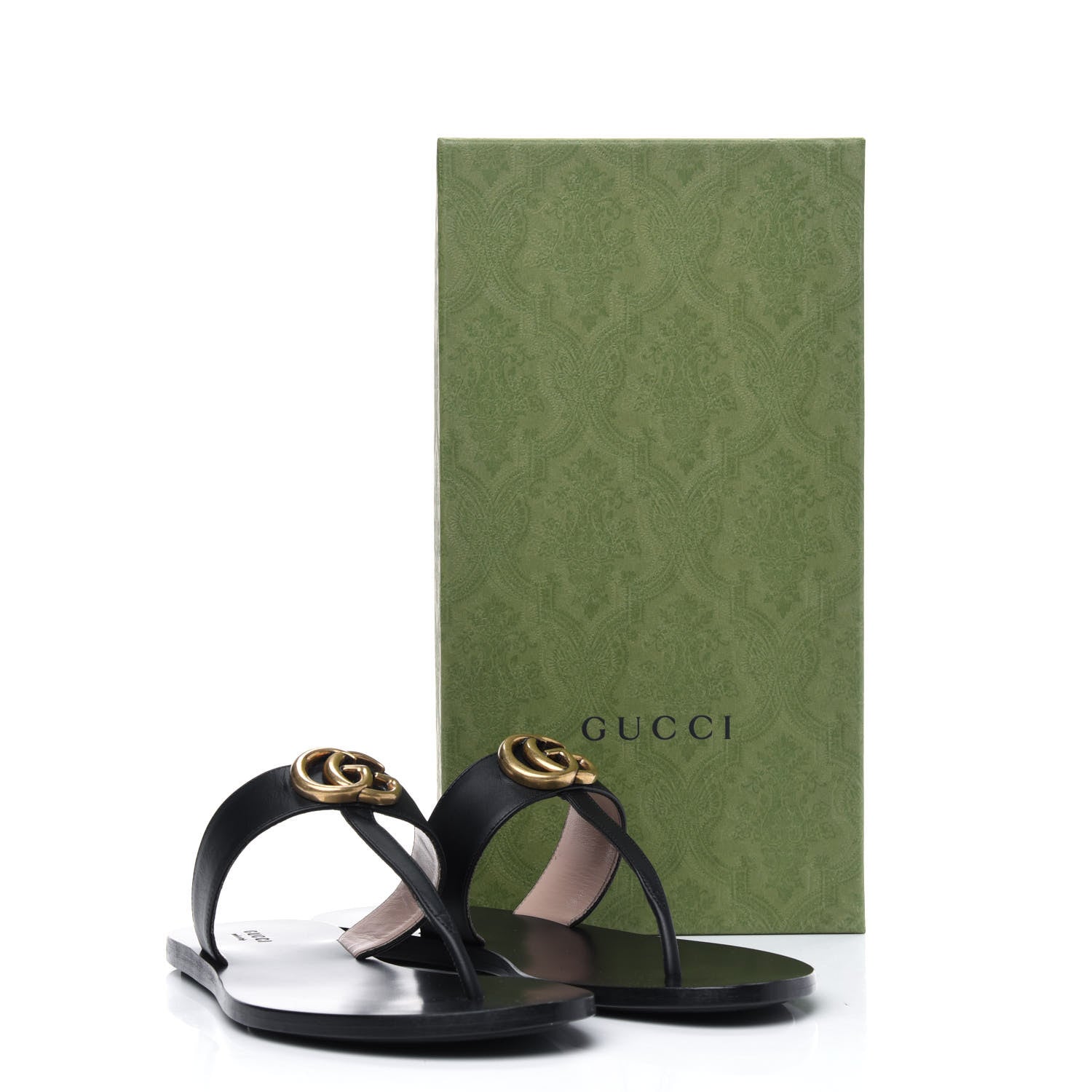 Gucci Calfskin GG Marmont Thong Sandals 37.5 Black 12 of 12