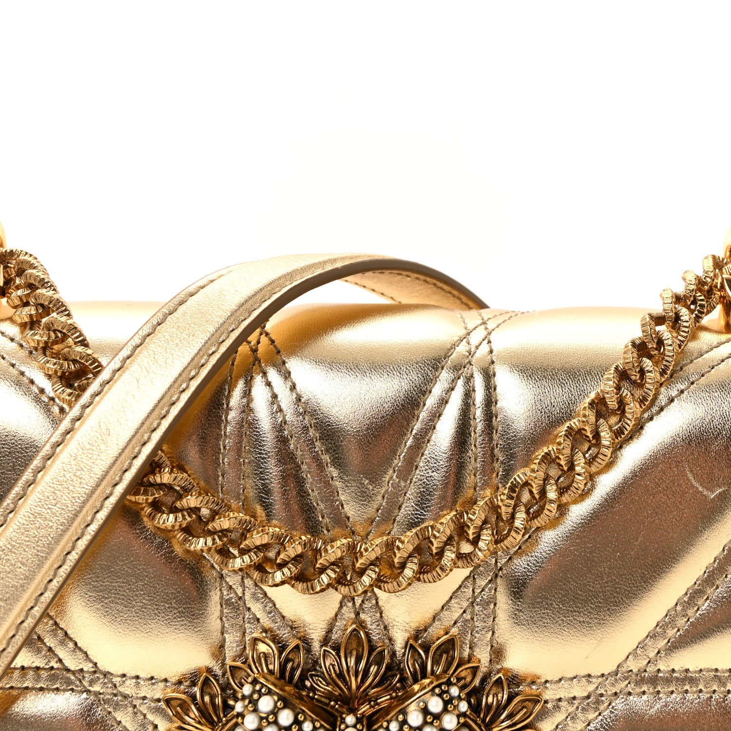 Dolce & Gabbana Metallic Nappa Quilted Medium Devotion Crossbody Bag Gold 13 of 17