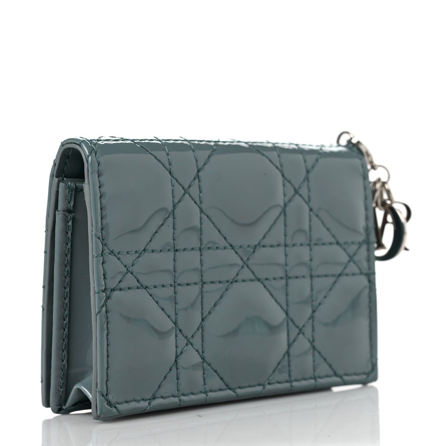 Christian Dior Patent Cannage Small Lady Dior Flap Card Holder Gray Stone 3 of 6
