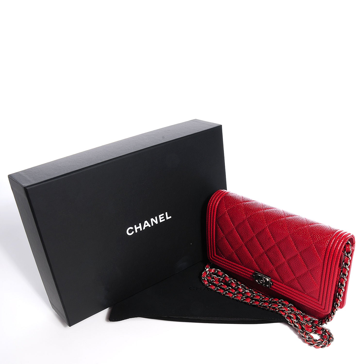 Chanel Caviar Quilted Boy Wallet On Chain WOC Red 5 of 9