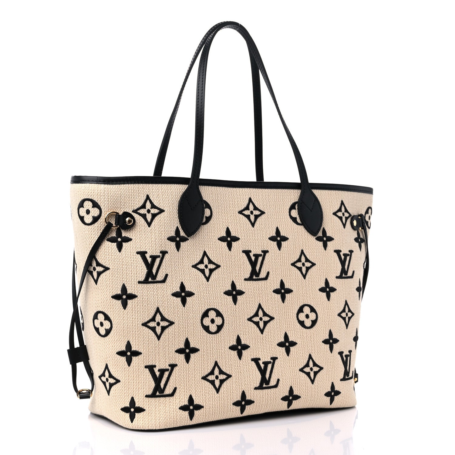 Louis Vuitton Cotton Monogram Embroidered Neverfull MM Beige Black 4 of 9