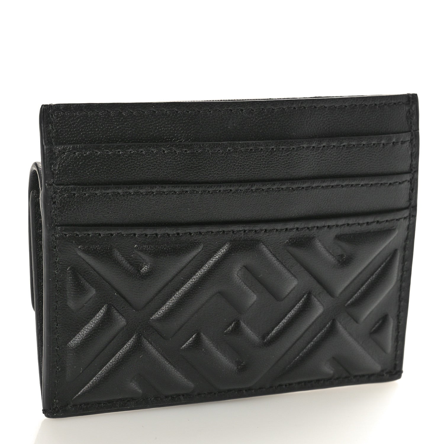 Fendi Nappa Matisse FF Diagonal Embossed Fold Over Card Holder Wallet Black 3 of 8