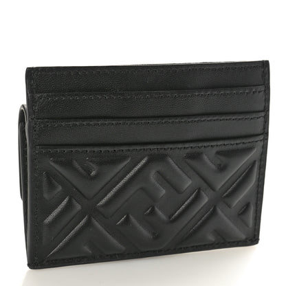 Fendi Nappa Matisse FF Diagonal Embossed Fold Over Card Holder Wallet Black 3 of 8