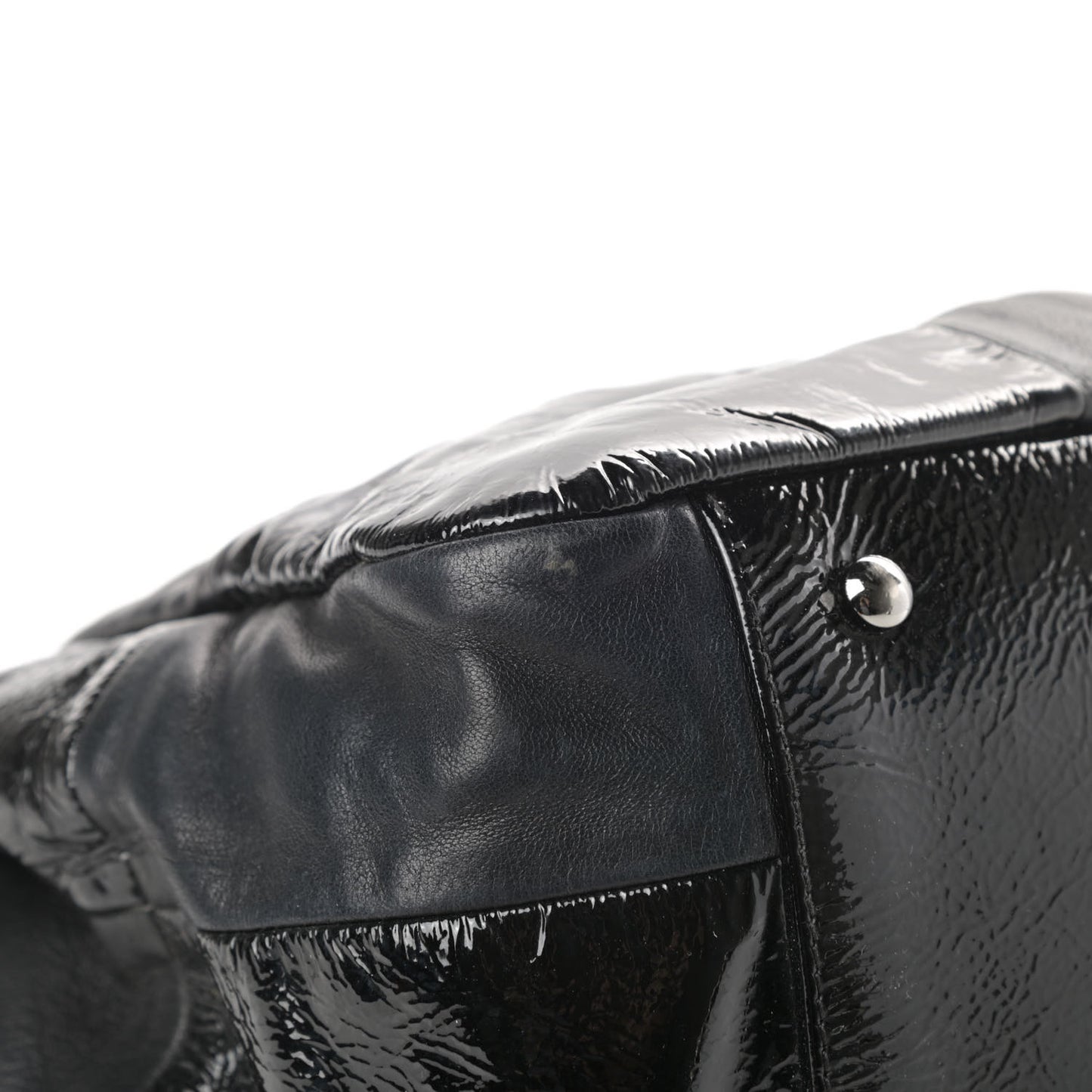 Lambskin Patent Calfskin Brooklyn Patchwork Accordion Flap Black
