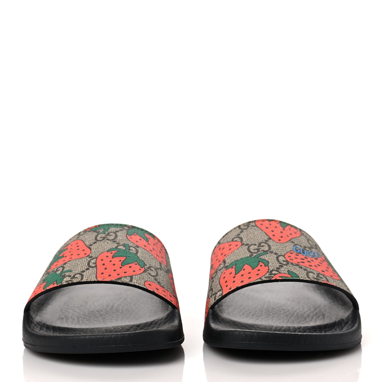 Gucci GG Supreme Monogram Strawberry Slide Sandals 36 Beige Multicolor 2 of 9