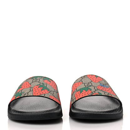 Gucci GG Supreme Monogram Strawberry Slide Sandals 36 Beige Multicolor 2 of 9