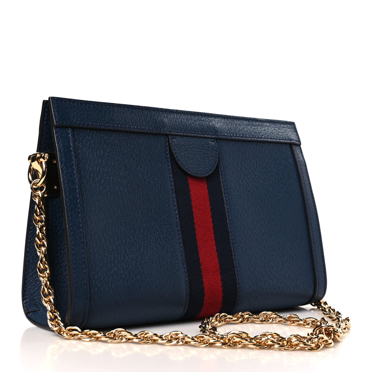 Textured Calfskin Web Small Ophidia Chain Shoulder Bag Blue Agata