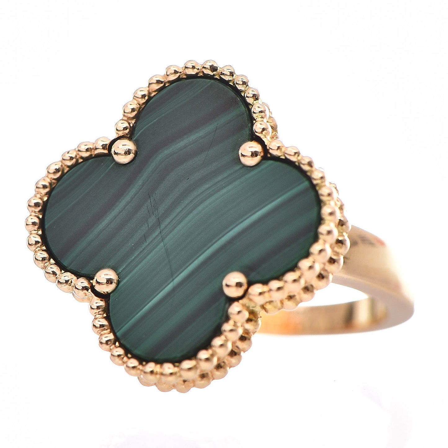 18K Yellow Gold Malachite Magic Alhambra Ring 53 6.25